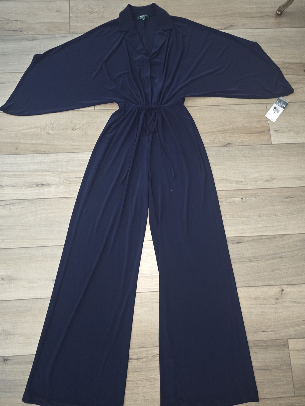 Navy Wide-Leg Jumpsuit with Drawstring Waist